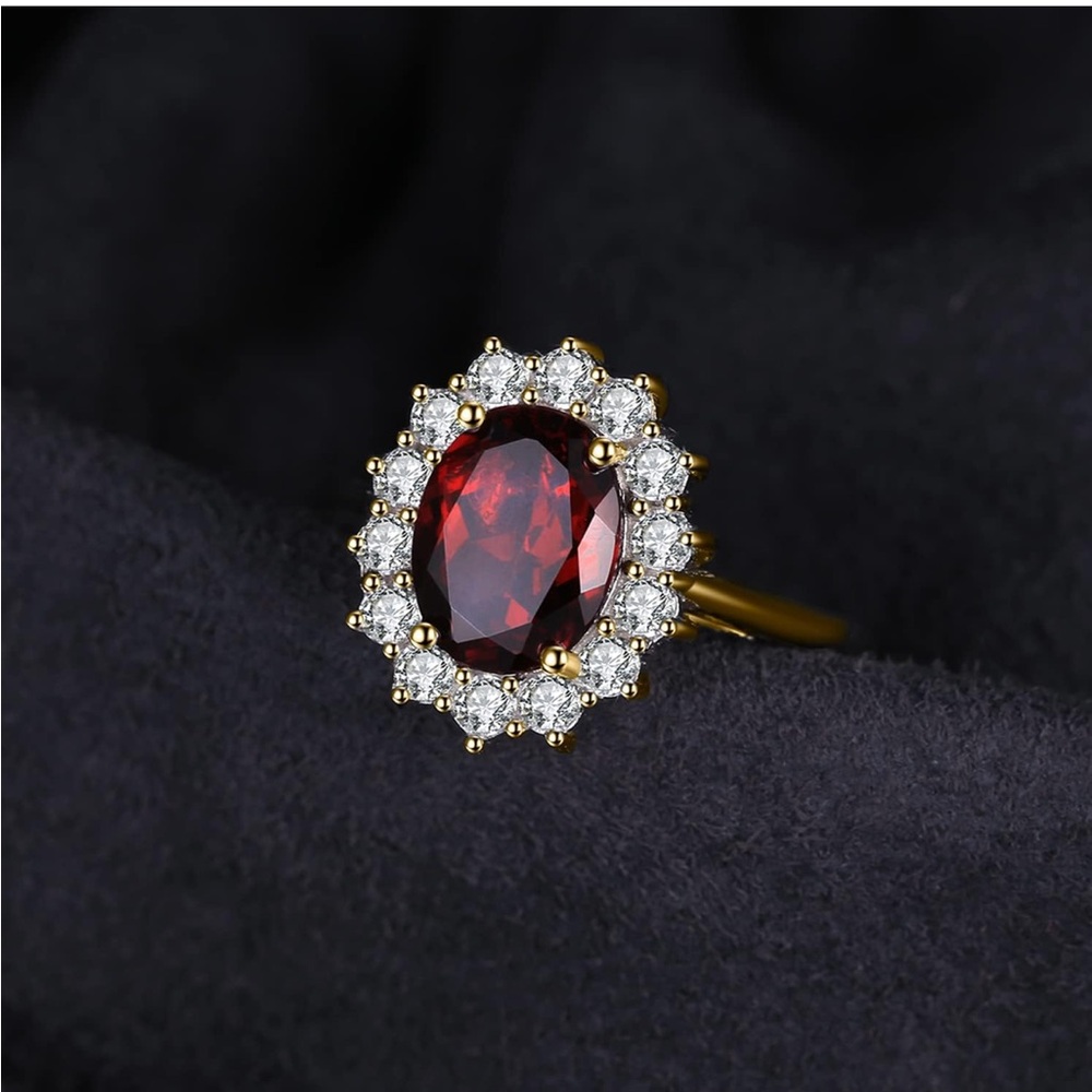 14K- Sterling Silver RED GARNET GEMSTONE ROUND RING - Picture 2 of 3